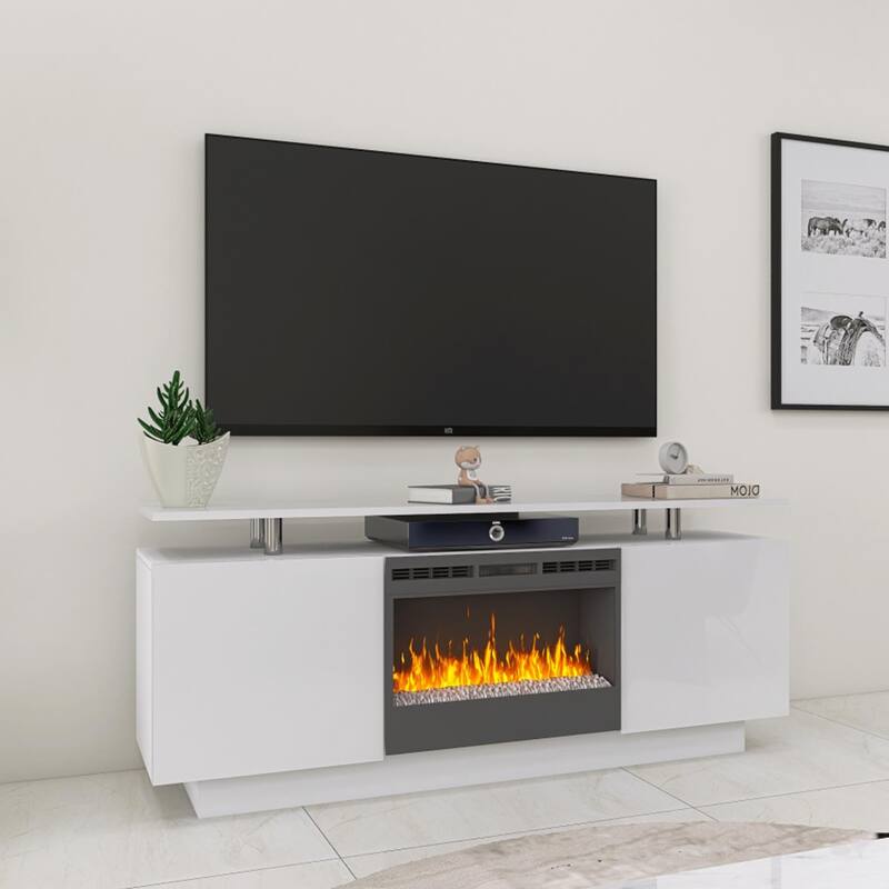 Fireplace TV Stand TV Console with 36" Fireplace, 70" High Gloss